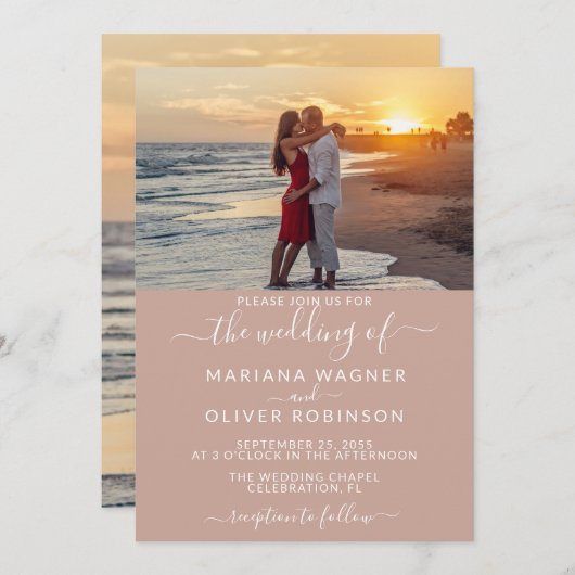 Faire-part de mariage rose photo (Devant / Derrière)