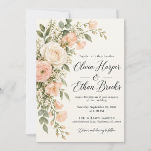 Faire-part de mariage Rose Poppy Ivory Peach