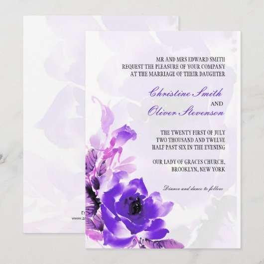 Faire-part de mariage Rose pourpre (Devant / Derrière)