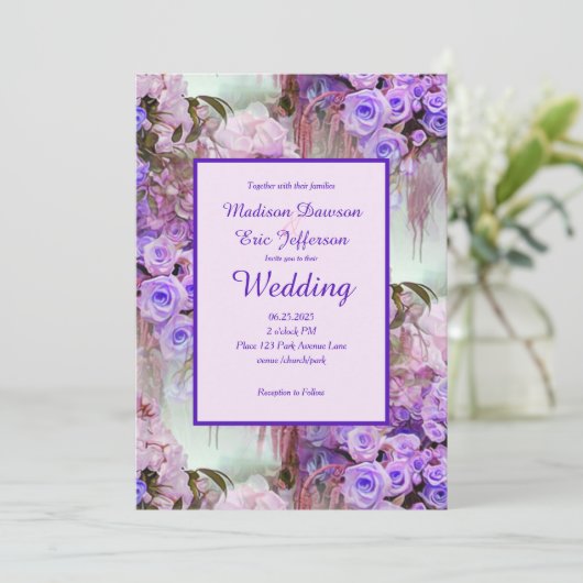 Faire-part de mariage Rose pourpre (Debout devant)