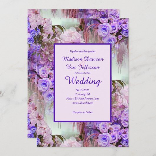 Faire-part de mariage Rose pourpre (Devant / Derrière)