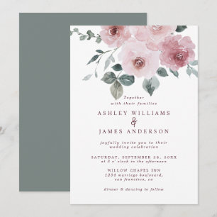 Faire-part de mariage Rose Poussiéreuse Florale Bo