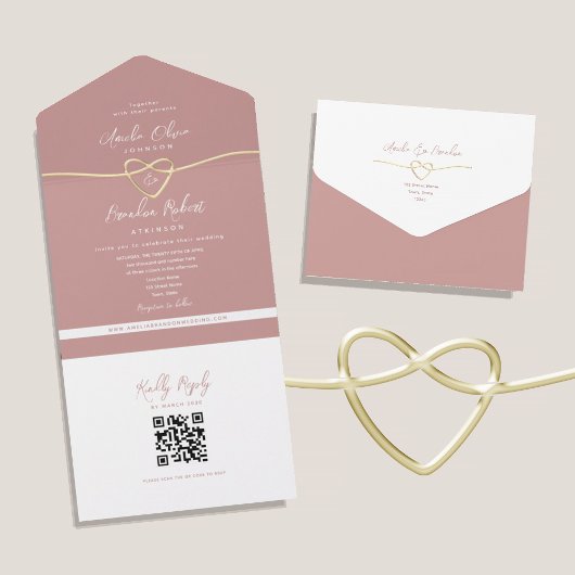 Faire-part de mariage Rose Poussiéreux QR Code