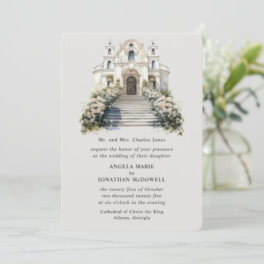 Faire-part de mariage Rose Romantique (Debout devant)