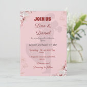 Faire-part de mariage rose romantique. (Debout devant)