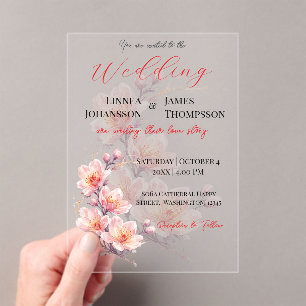 Faire-part de mariage rose romantique au magnolia