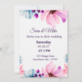Faire-part de mariage Rose Romantique et Bleu (Devant)