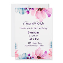 Faire-part de mariage Rose Romantique et Bleu