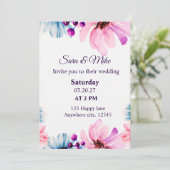 Faire-part de mariage Rose Romantique et Bleu (Debout devant)