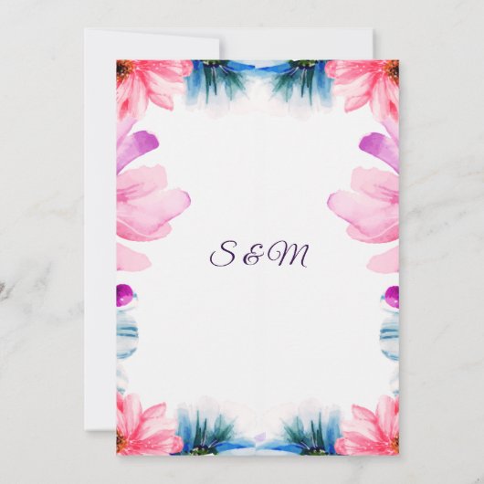 Faire-part de mariage Rose Romantique et Bleu (Dos)