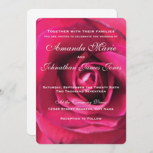 Faire-part de mariage rose rose (Devant / Derrière)