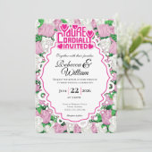 Faire-part de mariage Rose rose et blanc - Lettres (Debout devant)