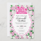 Faire-part de mariage Rose rose et blanc - Lettres (Devant)