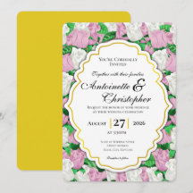 Faire-part de mariage Rose rose et blanche avec bo