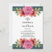 Faire-part de mariage rose rose et sarcelle romant (Devant)