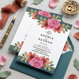 Faire-part de mariage rose rose et sarcelle romant