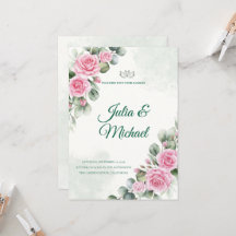 Faire-part de mariage Rose rose et sauge eucalyptu