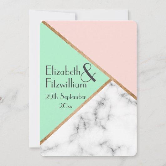 Faire-part de mariage rose rose et vert menthe (Dos)