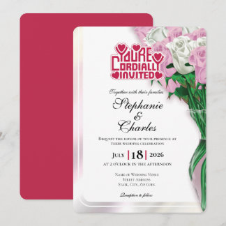 Faire-part de mariage Rose rose - Lettre rouge 3