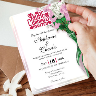 Faire-part de mariage Rose rose - Lettre rouge 4
