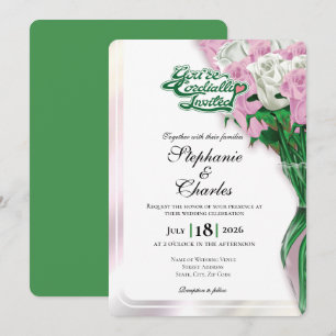 Faire-part de mariage Rose rose - Lettre verte 1