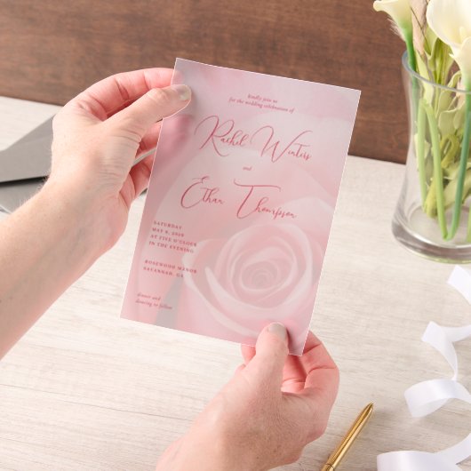 Faire-part de mariage rose rose romantique (Ordinateur de poche)