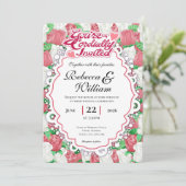 Faire-part de mariage Rose rouge et blanche - Lett (Debout devant)