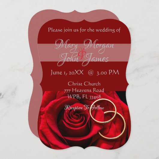 Faire-part de mariage Rose rouge florale avec bagu (Devant / Derrière)