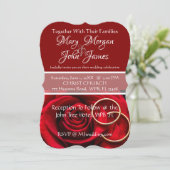 Faire-part de mariage Rose rouge florale avec bagu (Debout devant)