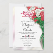 Faire-Part de Mariage Rose Rouge - Lettres Rouges (Devant)