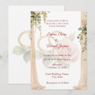 Faire-part de mariage Rose Rougeoyante et Fleurs d