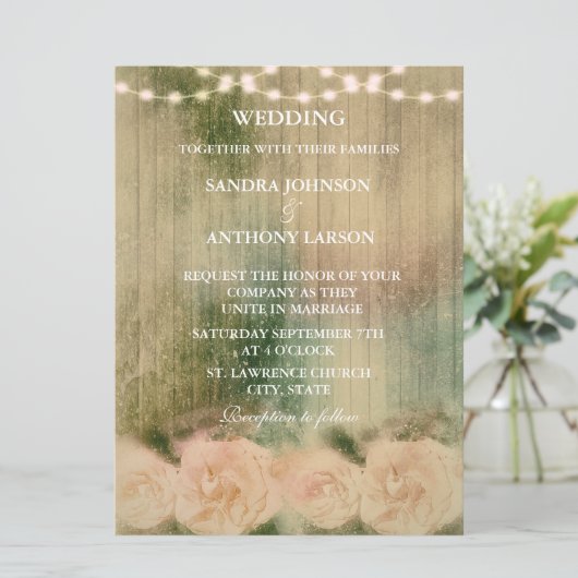 Faire-part de mariage Rose rustique (Debout devant)