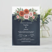 Faire-part de mariage Rose rustique en terre cuite (Debout devant)