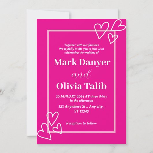 Faire-part de mariage rose / simple romantique (Devant)