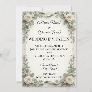 Faire-part de mariage Rose Verte et Blanche