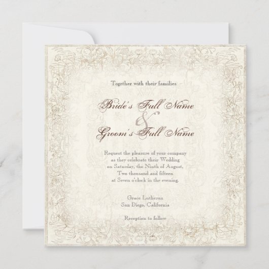 Faire-part de mariage Rose victorien antique (Devant)