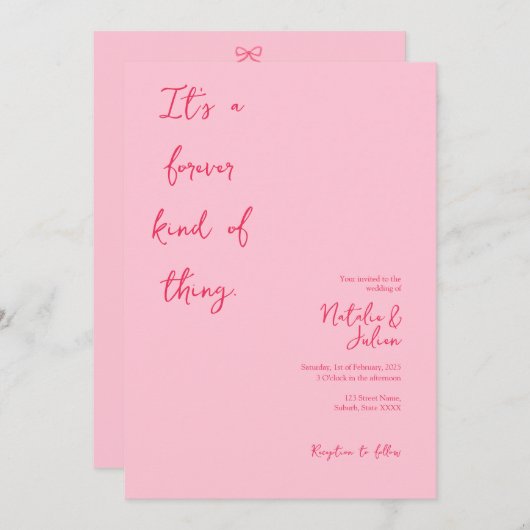 Faire-part de mariage rose vif (Devant / Derrière)