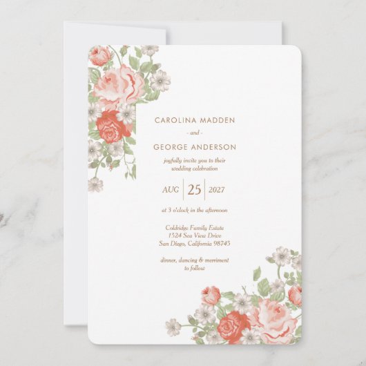 Faire-part de mariage Rose vintage (Devant)