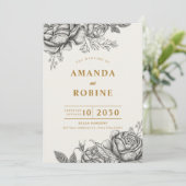 Faire-part de mariage Rose vintage (Debout devant)