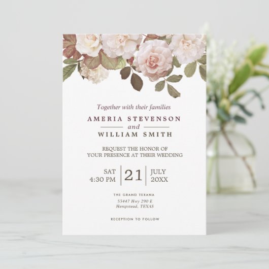 Faire-part de mariage Rose vintage (Debout devant)