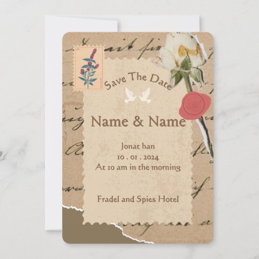 Faire-part de mariage Rose Vintage (Dos)