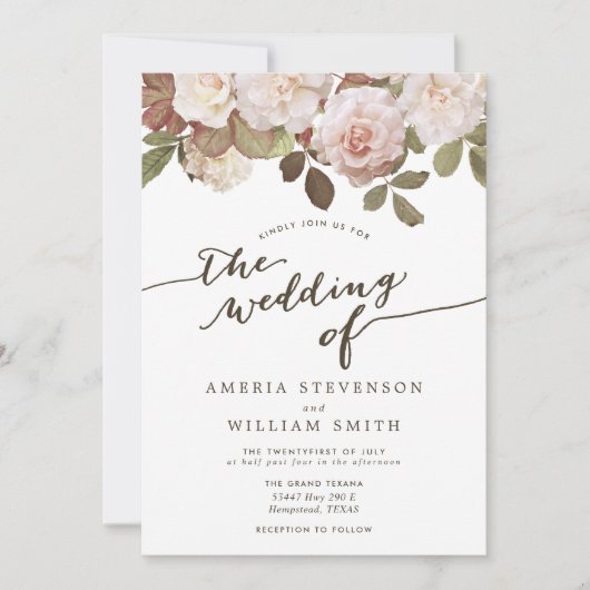 Faire-part de mariage Rose vintage (Devant)