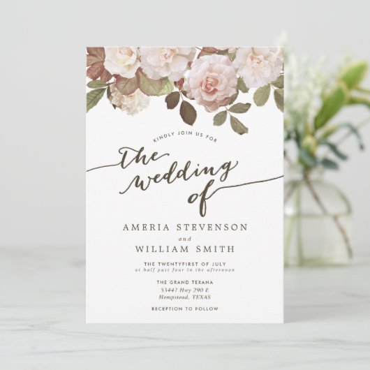 Faire-part de mariage Rose vintage (Debout devant)