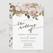 Faire-part de mariage Rose vintage (Devant / Derrière)