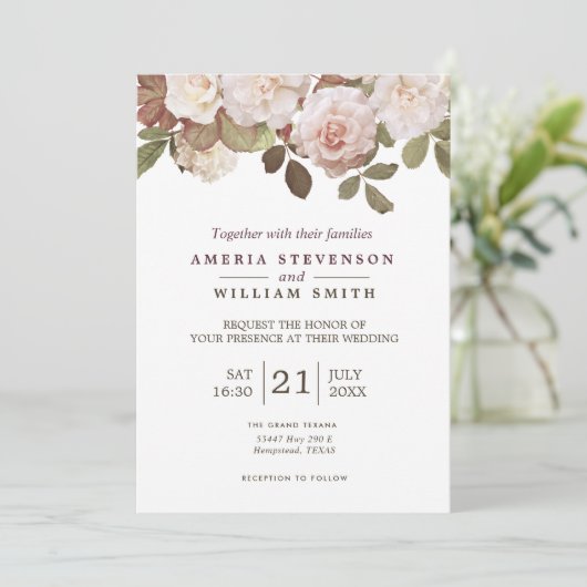 Faire-part de mariage Rose vintage (Debout devant)