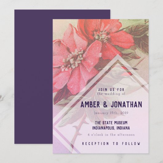 Faire-part de mariage Rose vintage (Devant / Derrière)