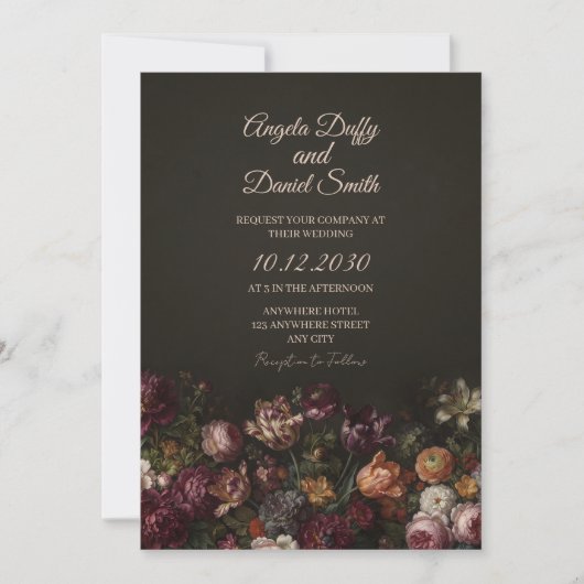 Faire-part de mariage Rose Vintage Noir (Devant)