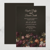 Faire-part de mariage Rose Vintage Noir (Devant / Derrière)