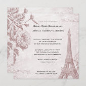 Faire-part de mariage Rose vintage Tour Eiffel (Devant / Derrière)