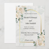 Faire-part de mariage roses à cadre doré (Devant / Derrière)